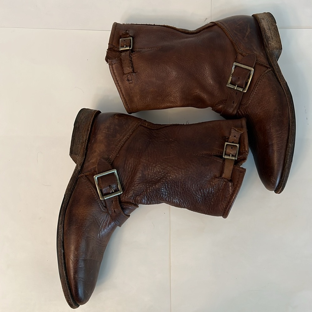 VINTAGE SHOE COMPANY WOMENS SHORT LEATHER BIKER RIDING BOOTS BROWN 7.5 - Picture 11 of 17